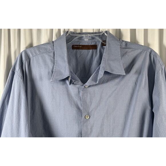 Perry Ellis Geo Print Cotton Dress Shirt Blue White XXL Academia Preppy 77-51 - Picture 2 of 9